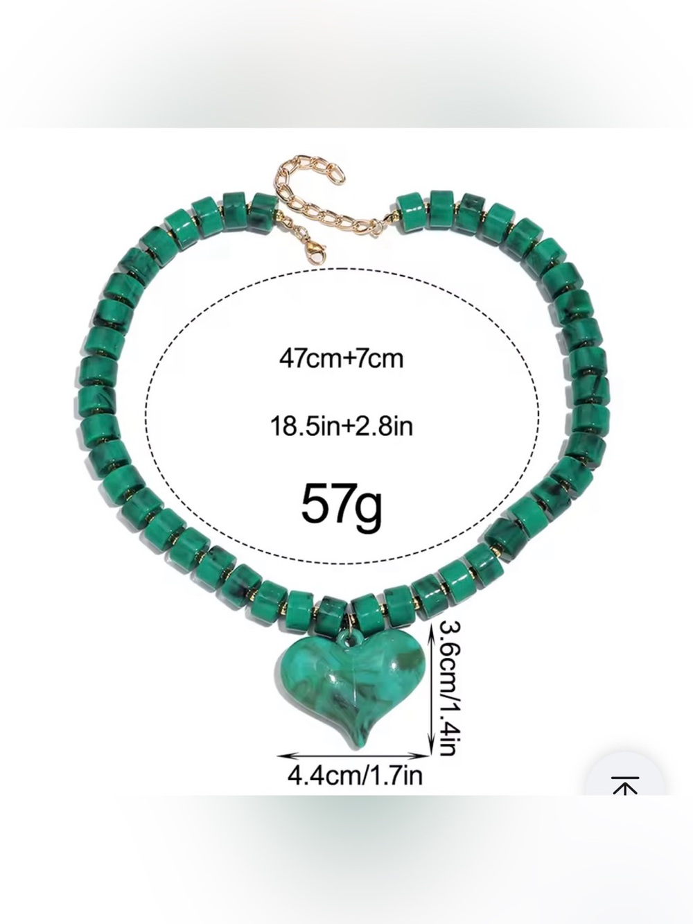 Green Heart Bead Choker Necklace Summer Gift - Picture 3 of 8